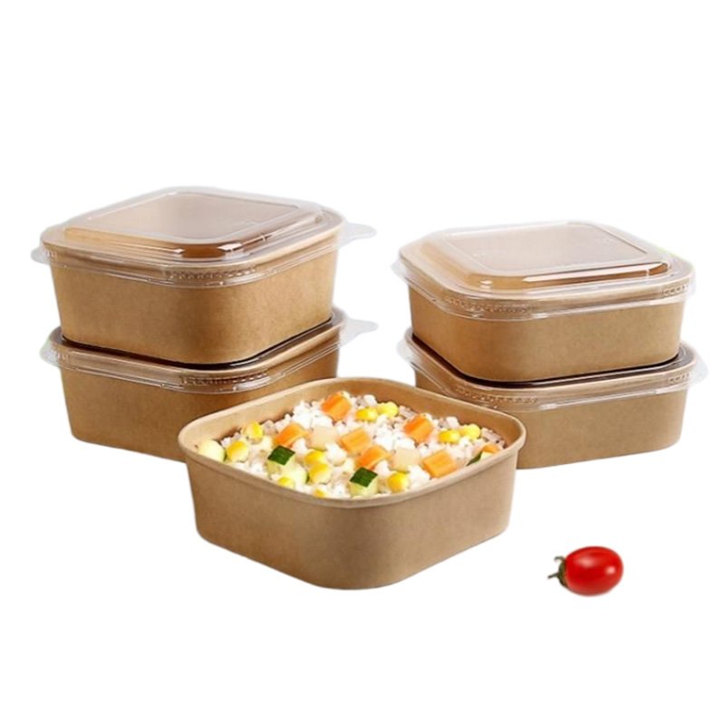 Disposable Square Paper Bowls With Lids