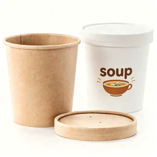 Paper soup container with lid