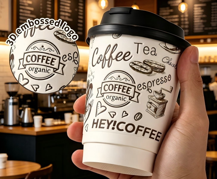 3D Embossed White Paper Cups